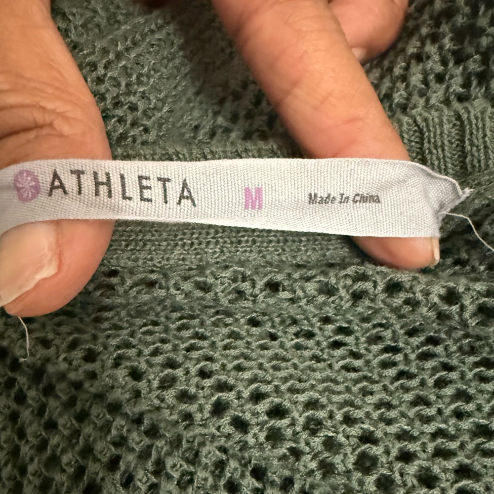 Athleta Forest Green Women's open knit Crew Neck Sweater - Picture 6 of 6